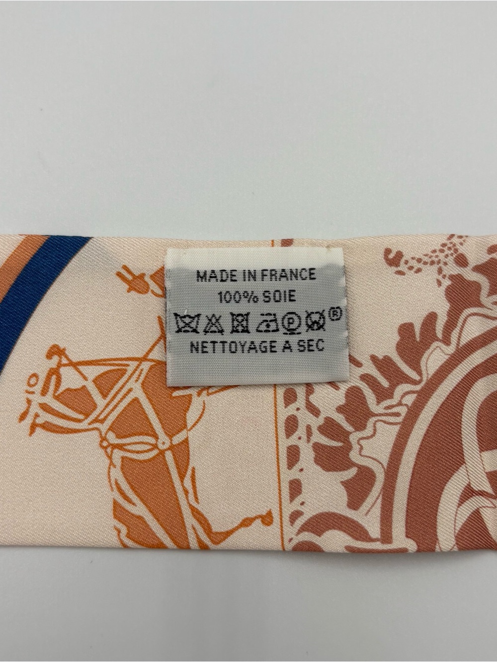 Hermes Ex-Libris Twilly Silk Scarf Creme Orange Beige Blue Carriage Stripe Print - Picture 5 of 6